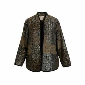 Vintage Maggie Sweet Size XL Textured Open Front Jacket Gray/Gold/Brown